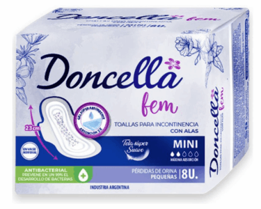 DONCELLA - Toalla Para Incontinencia Leve Sin Perfume x 8 Unidades